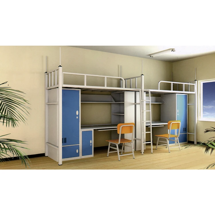 
School dormitory frame metal double bunk bed with desk 