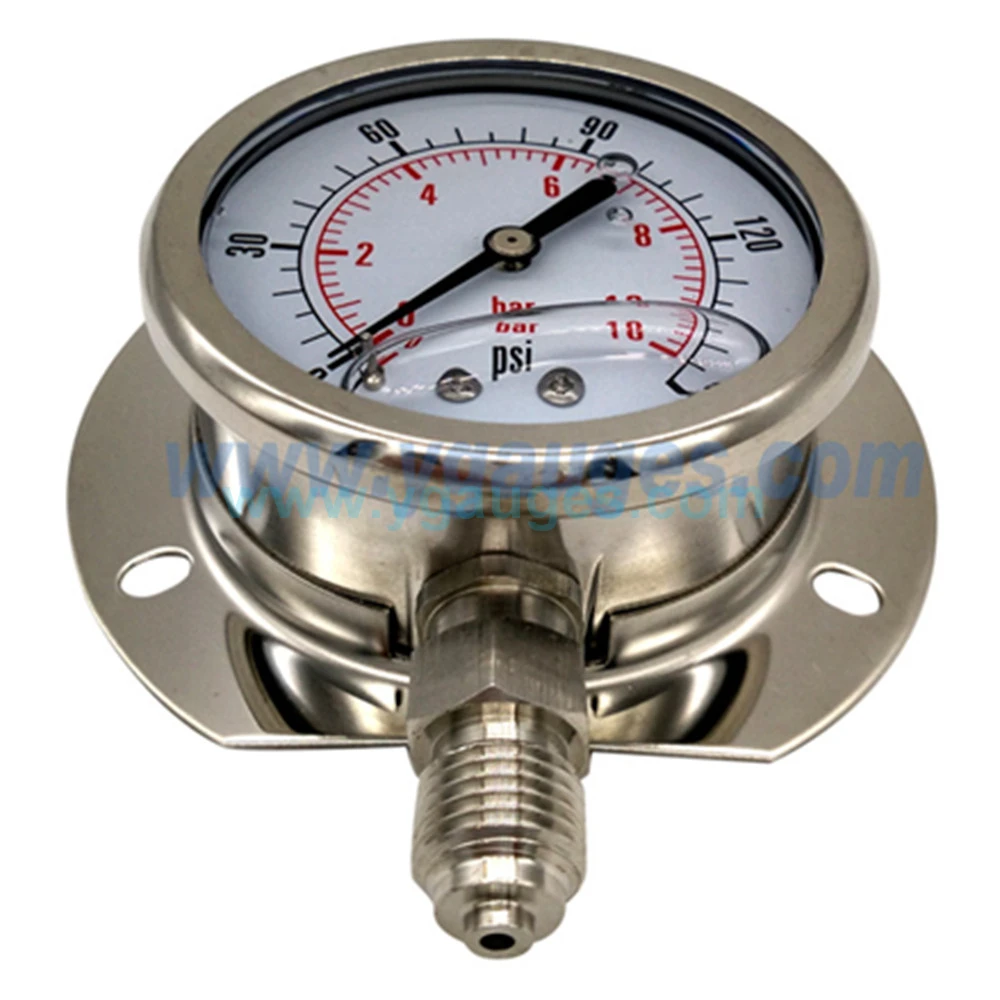 Used for Asia Liquid Filled All Stainless Steel Pressure Gauge with flange