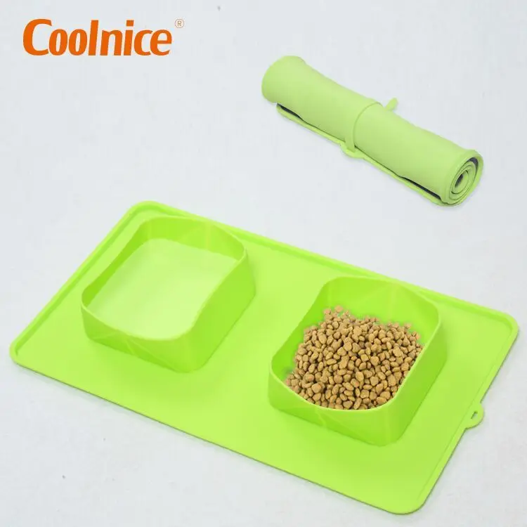 Reusable waterproof easy to carry dog cat no spill foldable silicone folded pet bowl