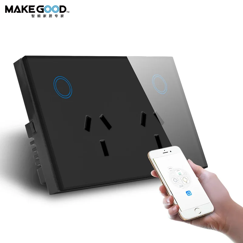 Australia SAA Smart Home Appliances Crystal Tempered Glass Tuya Voice Control Smart Wifi Socket with Usb Multi Socket