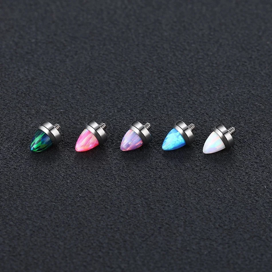 Titanium Internally Threaded Ends Piercing Claw Set Opal Bullet Posts Dermal Top Nipple Helix Industrial Barbell Body Piercing