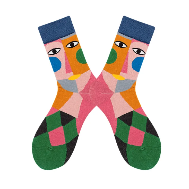 
High quality crew fancy womens cotton funny happy face socks 