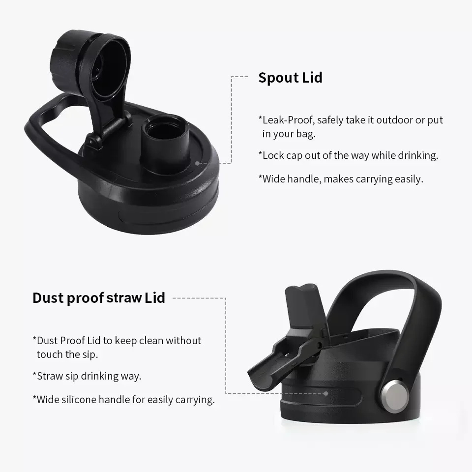 Customized 3 Lids Stainless Steel Vacuum Flask Water Bottle Insulated Sports Bottle