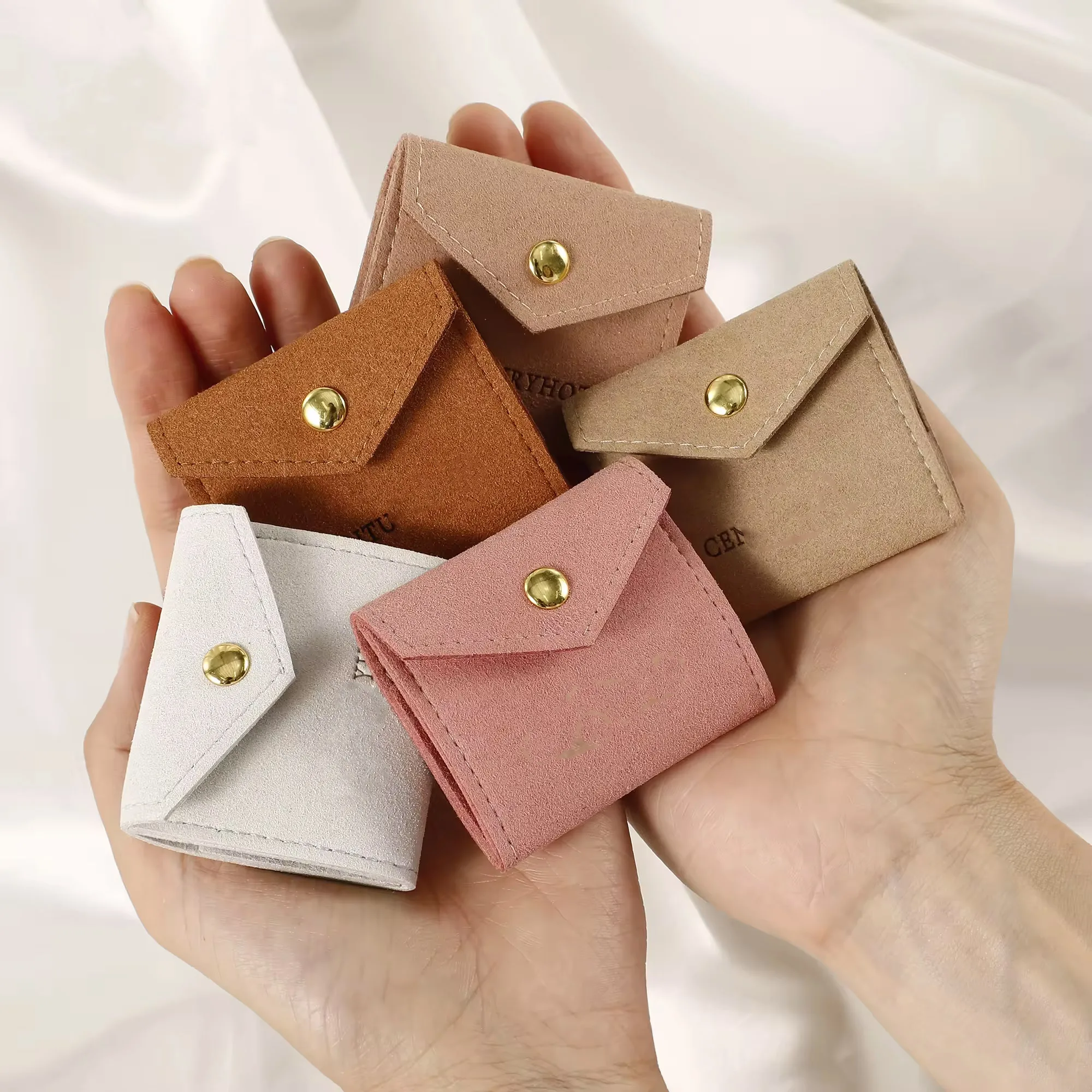 Customized logo mini packing jewelry storage bag portable folding small bag earrings necklace ring jewelry roll bag