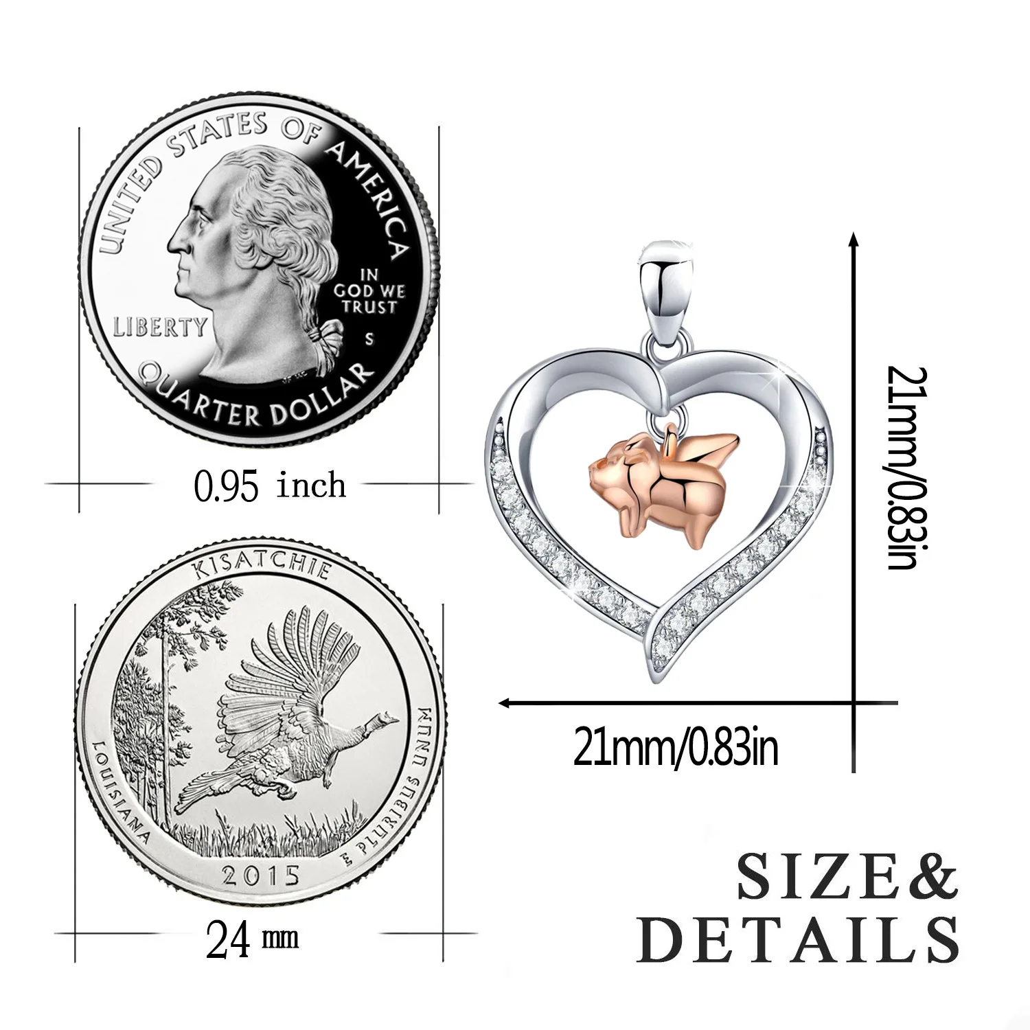 925 Sterling Silver Cute Animal Heart Pendant Necklace Rose Gold Pig with Zircon Women Girls Birthday Gift Jewelry