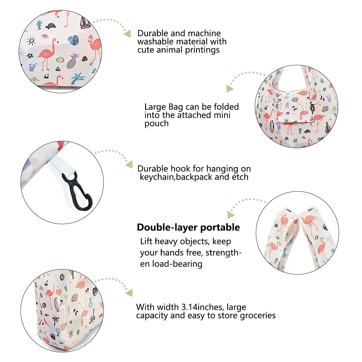 Reusable Grocery Bags Large Capacity Foldable Shopping Bags Washable Flamingo Cat Alpaca Owl Polar Bear Shopping Tote Bag