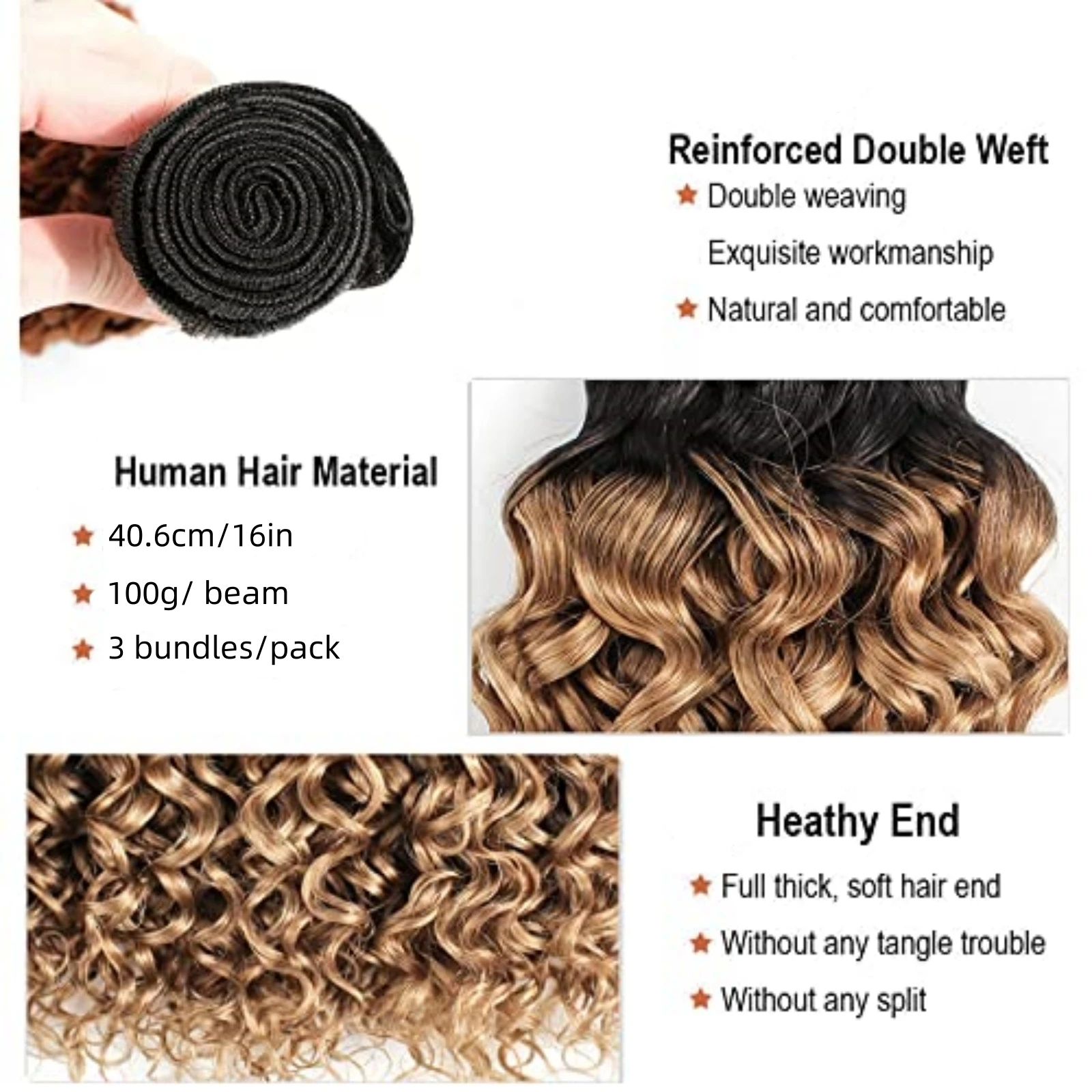 Deep Wave Bundles With Closure 1B/16 Ombre Brown Colored Deep Wave Vigin Human Hair Brazilian Remy Human Hair Weave Bundles