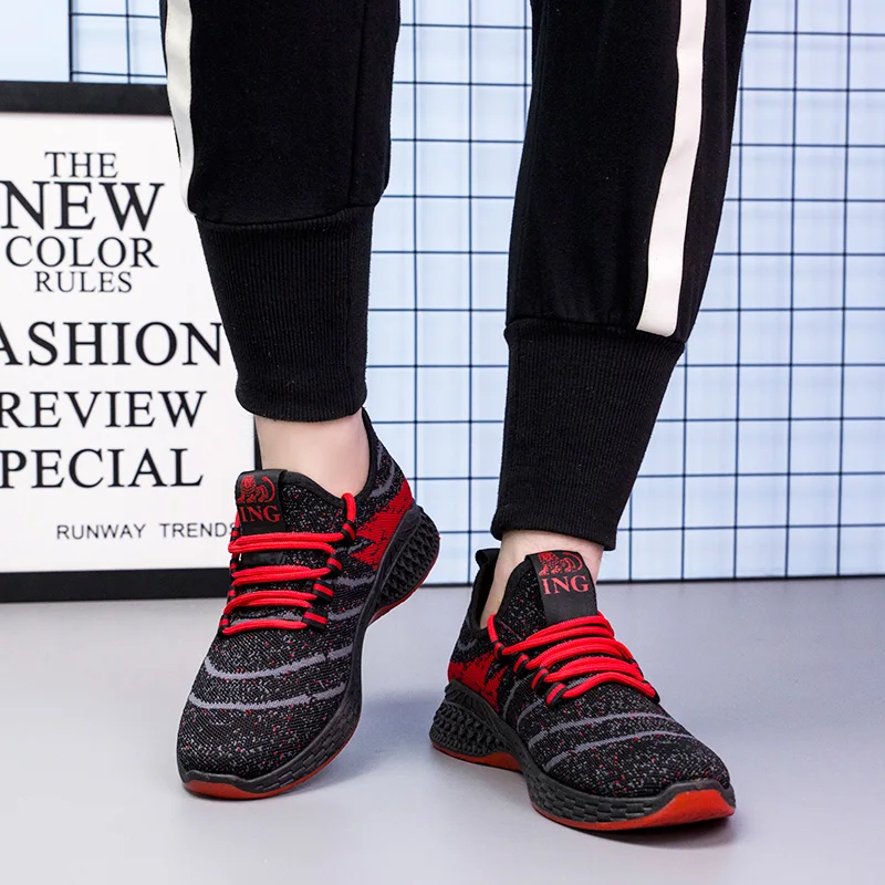 2020 manufacturer best selling breathable light fly knit Elastic band walking shoe for men