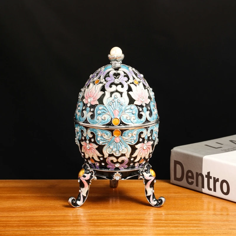 SHINNYGIFTS Flower Design Enamel Metal Craft Easter Gift Box faberge egg trinket Boxes