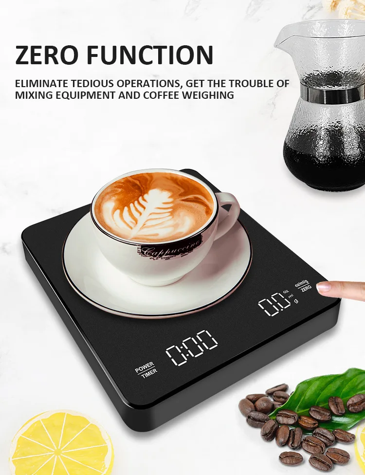 3kg weight electric digital LCD stealth touch botton rechargeable kitchen coffee scale with timer electronic coffee scale