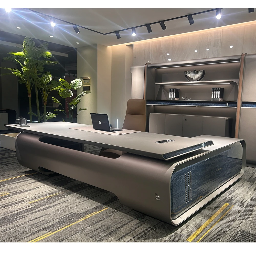 Новейшая фабрика, изготовленная на заказ, роскошная офисная мебель, стол, шпон, шпон, L-образный, исполнительный президент, офисный стол