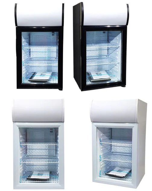 Top Lit Header Customizable Panel Commercial Mini Cold Drinks And Foods Over Countertop Display Fridge