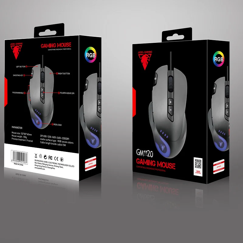JEDEL GM1120 Wired Computer Optical Gaming  Mouse Programmable Gaming RGB Light  Mouse