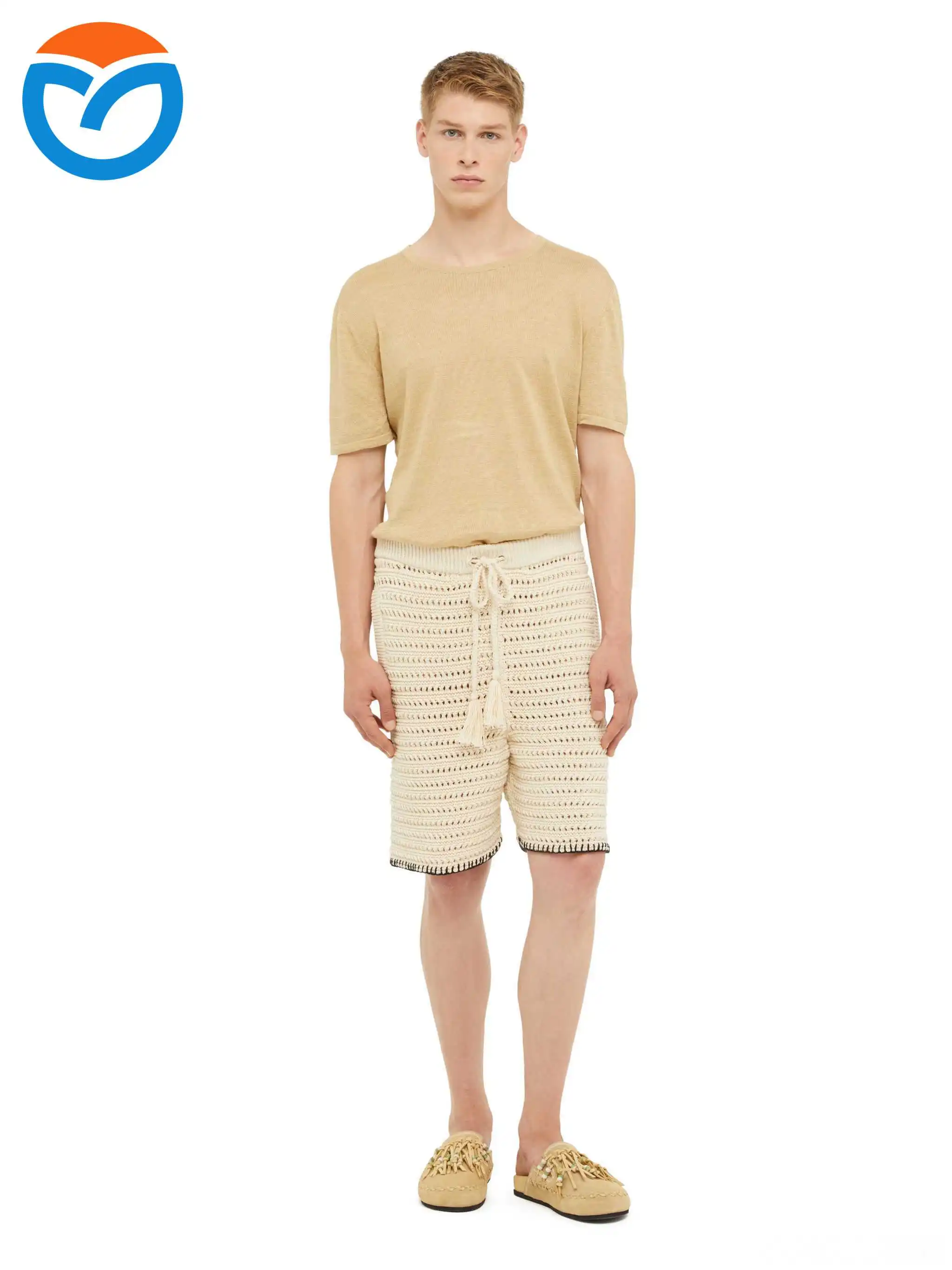 2024 Spring summer custom knit shorts crocheting knitted jacquard cotton trousers jogger knitwear crochet pants for men