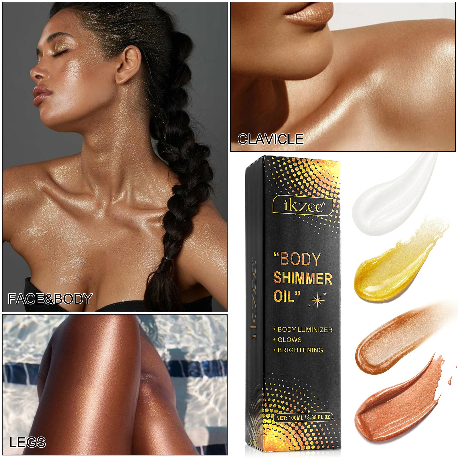 Private Label Vegan Shimmer Oil Makeup Face Glow Bronzer Highlighter Liquid Glitter Body Shimmer Oil