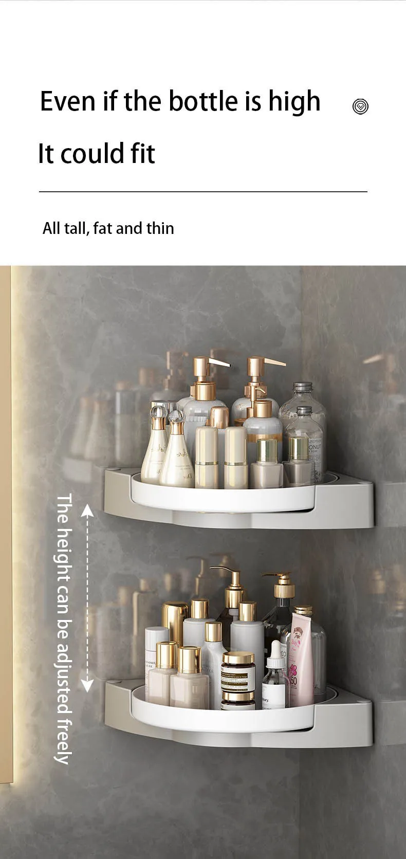 Wall- mounted 360 rotating corner shower shelf shower organizer