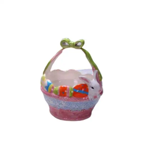 handmade craft ceramic Easter lovely bunny gift basket rabbit candy holder