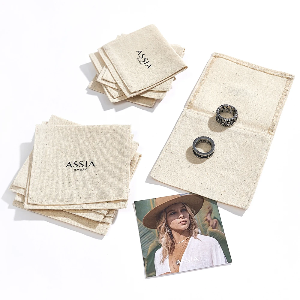 Boyang Custom Logo Recycled Small Envelope Flap Cotton Gift Jewelry Bag Pouch