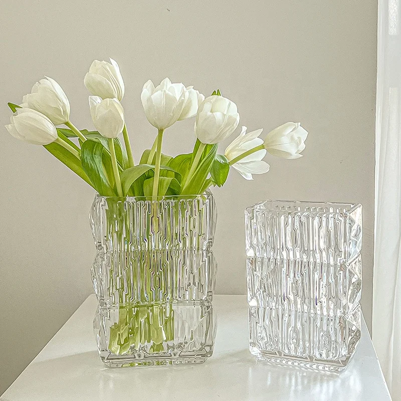 Clear Book Flower Vase Bookshelf Decor Unique Vase Artistic and Cultural Flavor Embossed Thick Glass Vases for Home Office Decor