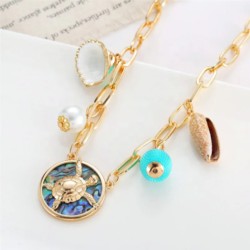 fashion jewelry 2024 new arrivals Wholesale womens gold plated shell pearl sea star turtle charms aquarium gift necklace jewelry