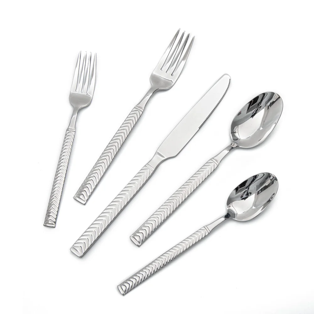 Modern stripe stainless steel cutlery set dinner entree knife spoon fork