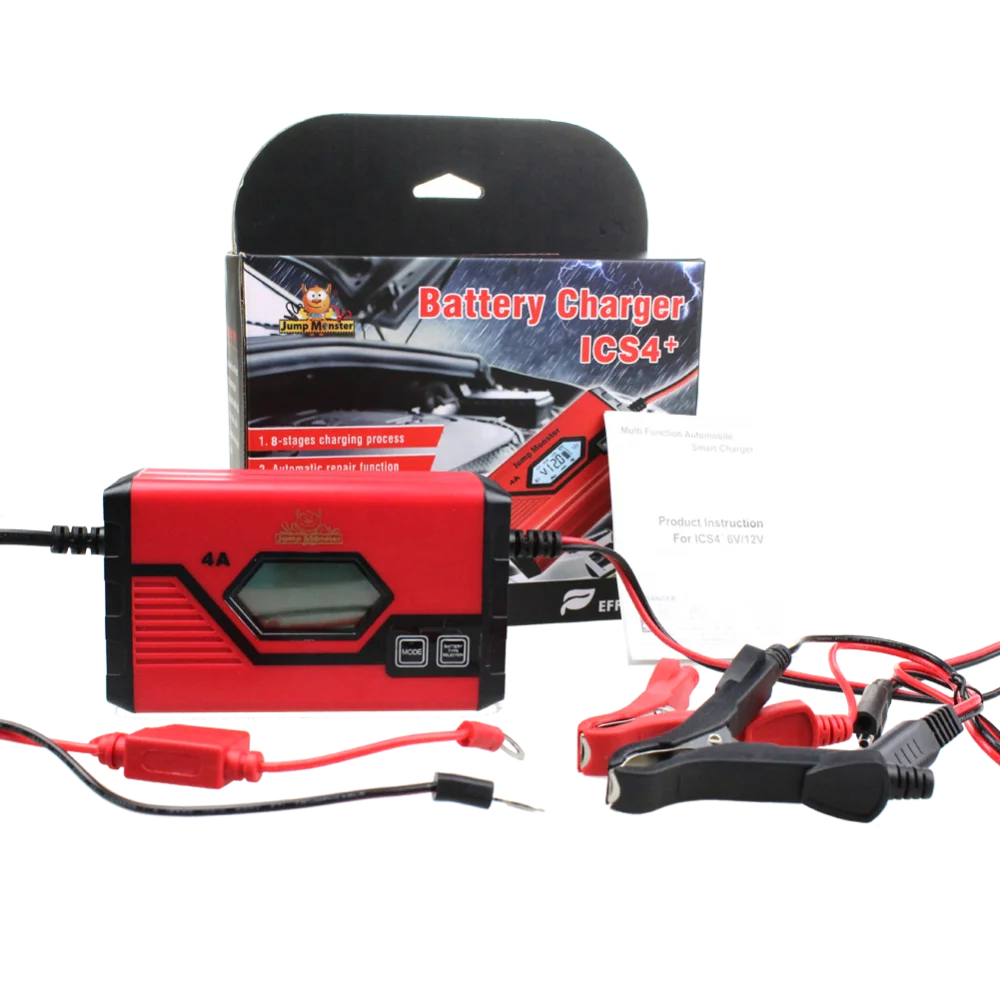 car battery charger 12V 4A Pulse Repair Lead Acid LiFePO4  batteries LCD motorcycle battery charger
