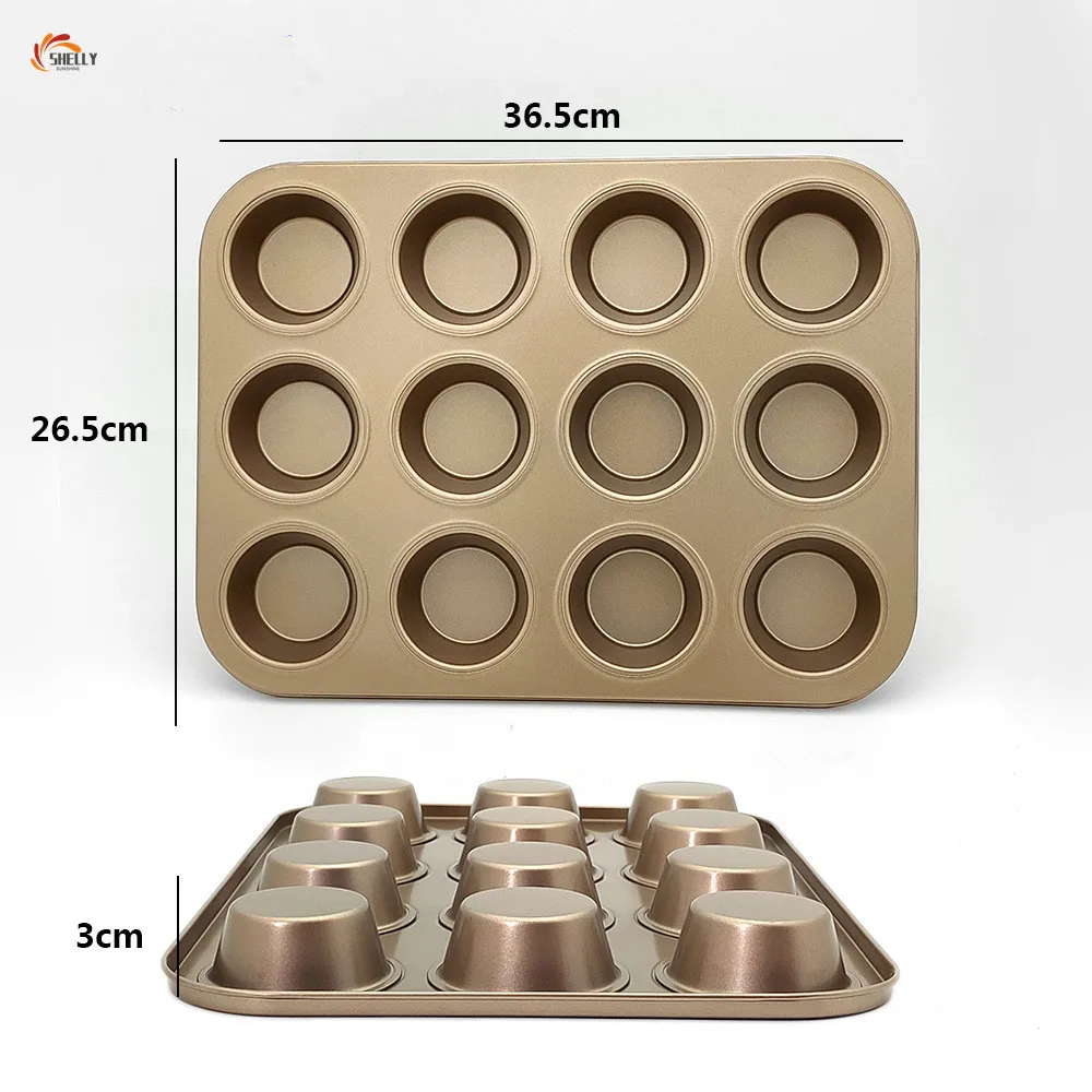 XLR  Hot Selling Bakeware Non-stick 12 Cups Round Muffin Pan Carbon Steel Muffin Dessert Cake Baking Mold Cakecup Tray