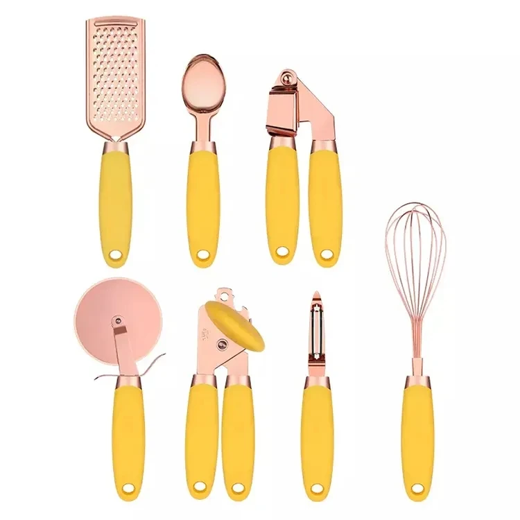 Cooper Plated Plastic Handle Stainless Steel Kitchen Gadget Set 7-piece Kitchen Utensil Kit Household Kitchenware Miscellaneous