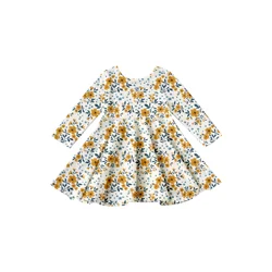 Girlymax 2023 Spring colorful  Floral Long Sleeve and Knee Length Baby Girls dresses