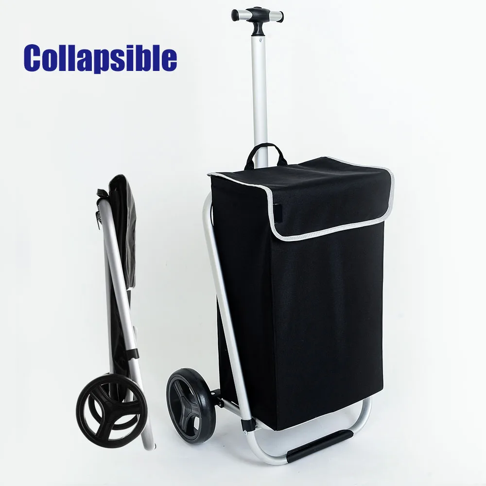 New Fashion Light  wheeled detachable folding retractable Aluminium supermarket collapsible wheeled shopping trolley bag