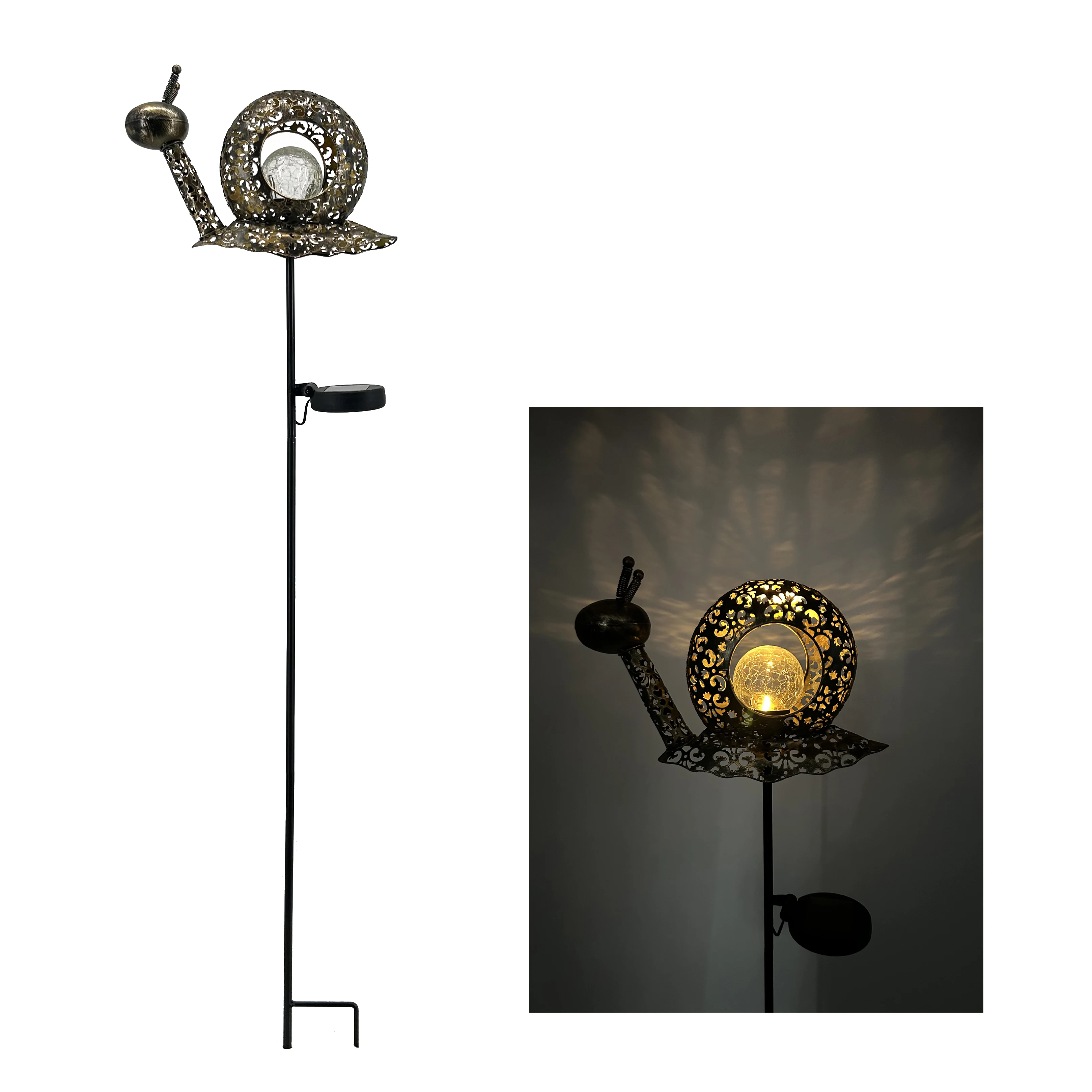 New Waterproof Metal Butterfly & Hummingbird & Owl & Snail with Crack Ball Solar Light Stake for Garden Ornaments