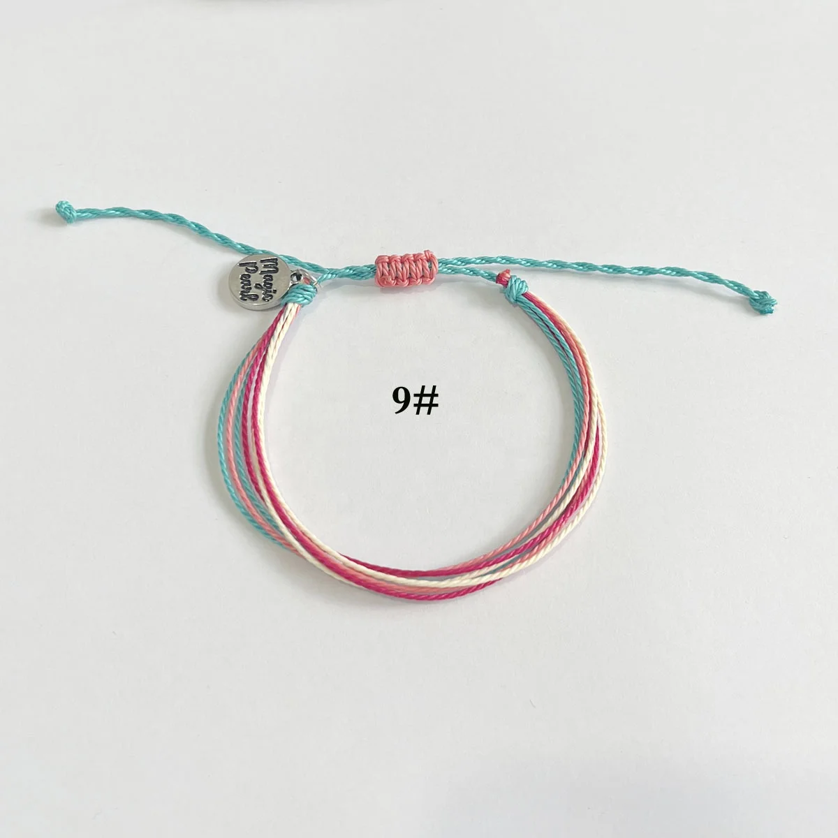 BSCI audit factory twist wax cord summer waterproof surfer string bracelet custom logo charm adjustable cord hemp bracelet