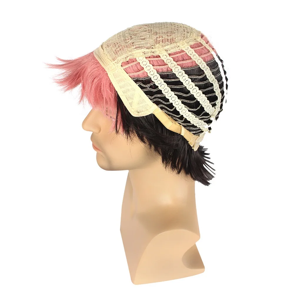 Itadori Yuji Pink Black Anime Wig Boys Short Pink Mens Cosplay Wig Heat Resistant Synthetic Halloween Costume Wig