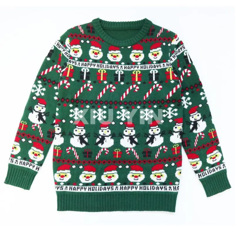 
Green Ugly Christmas sweater 100% Acrylic Jacquard cardigans of Santa Clausthick sweater Christmas gift. 