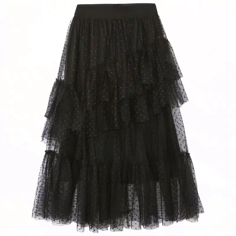 
Layered spot women mesh skirt, gathers women beach skirts, vacation style 