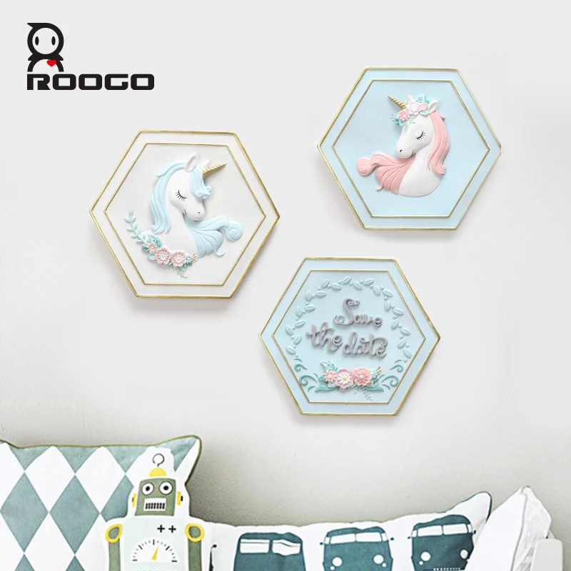 Roogo Dream Unicorn Wall Hanging Vintage Style Resin 3D Metope Decorative Design