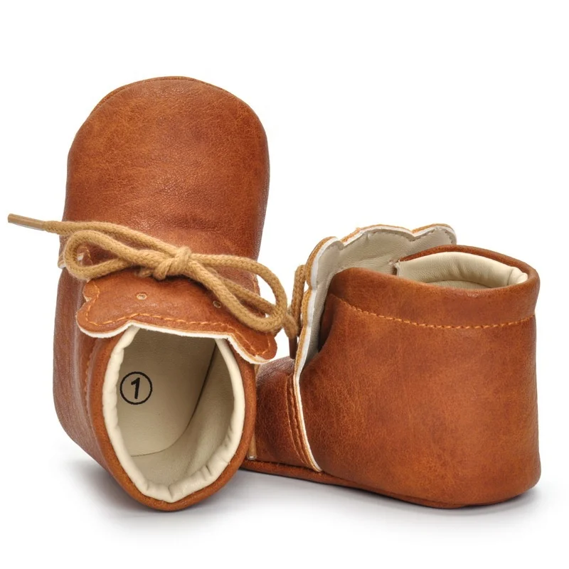 
Brown shoes for baby girls and boys in PU leather - Soft sole boot 