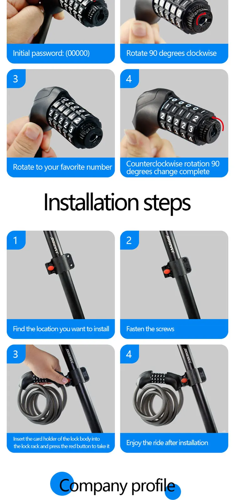 EU stock Bicycle Lock Combination Password Cycling Security Bicycle Cable Chain Lock Anti-Theft Bicycle Bike Lock