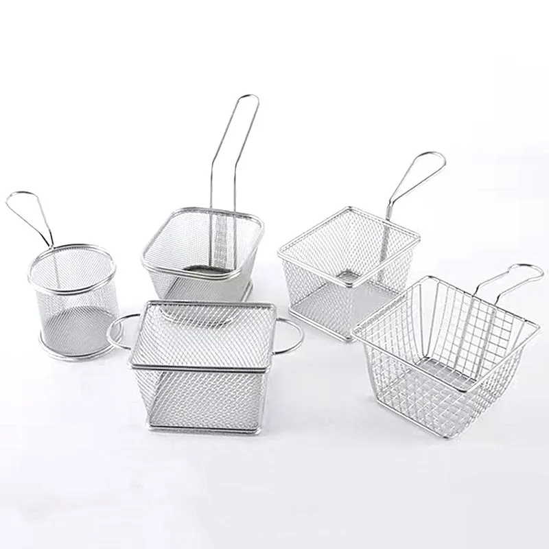 Мини Корзина для картофеля фри из нержавеющей стали, Экологически чистая Мини Корзина для картофеля фри, металлическая проволочная сетка, прямоугольный фильтр для готовки масла