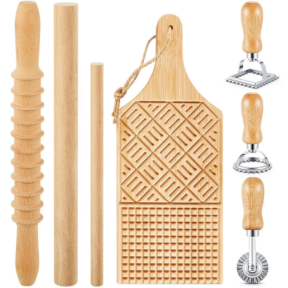 FLYWOD kitchen tools 7 pcs dumpling making tools set rolling pin gnocchi board roller ravioli stamp maker cutter dumpling maker
