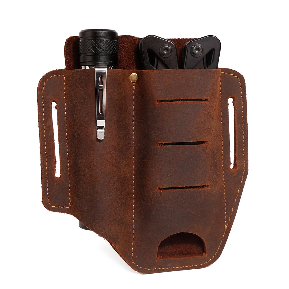 EDC Leather Sheath for Leatherman Multitools Sheath, EDC Belt Sheath Pocket Organizer for Knives Tactical Flashlights Tools