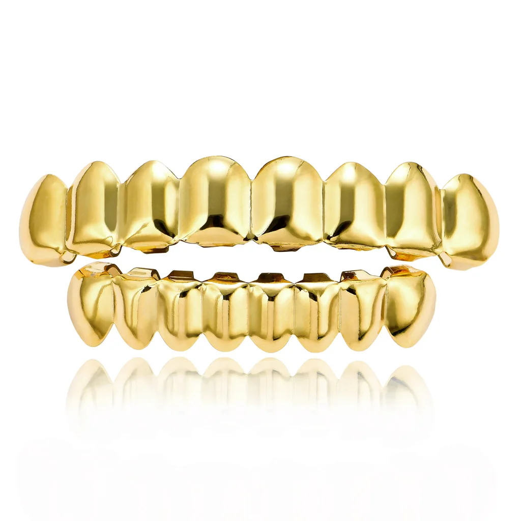 European And American Hiphop Hip-Hop Gold Upper Teeth 8 Lower Teeth 8 Real Gold Plating 18K Gold Hip-Hop Braces