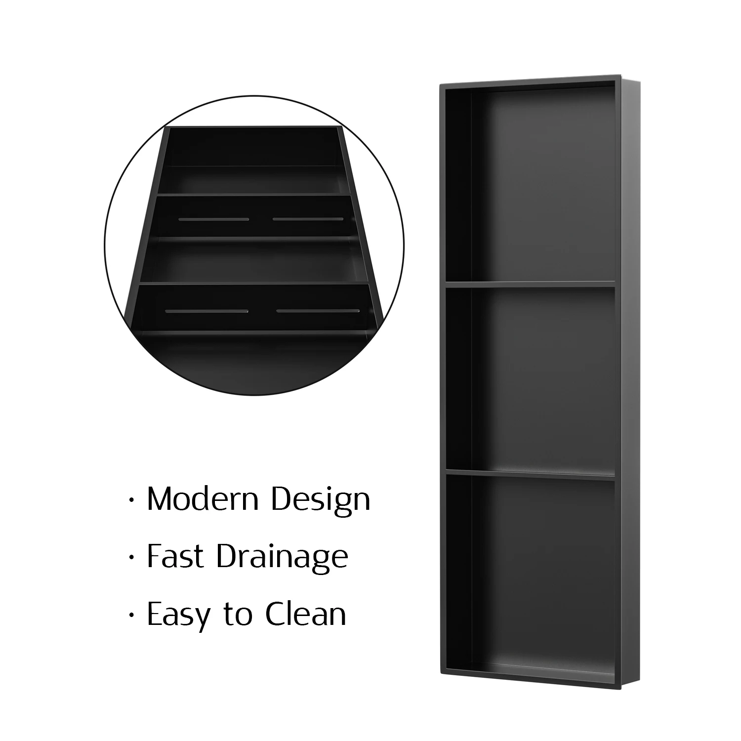 OEM Durable 90cm Three Layers Black Shower Wall Niche Product Crafted from Stainless Steel for Longevity