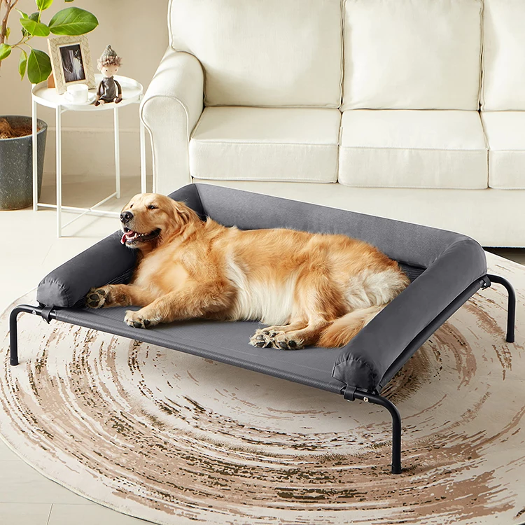 U-shape Removable Bolster Cooling Dog Cot Pet Elevated Dog Bed Luxury Raised Bed for Summer