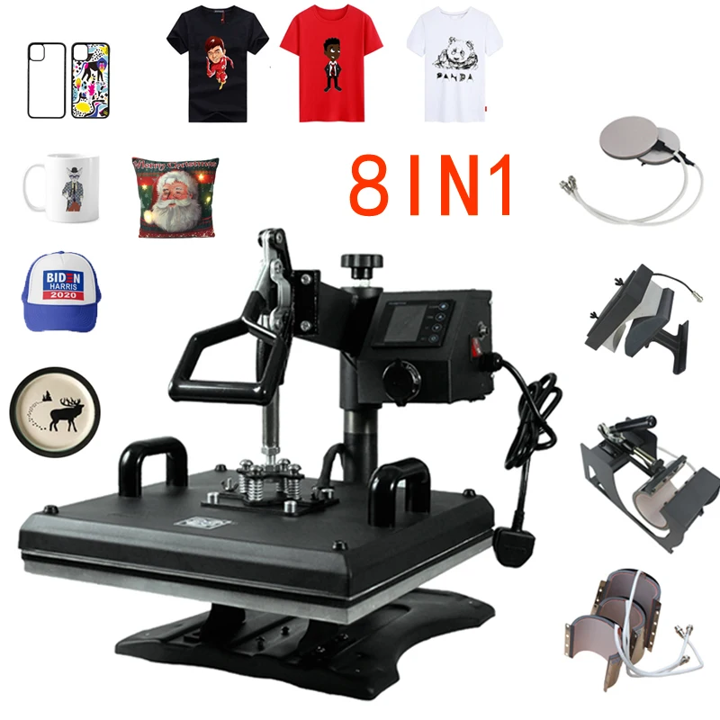 Multi purpose Swing Away Tshirt Logo Transfer Printing Sublimation 8 in 1 Combo Heat Press Machine 15 x 15