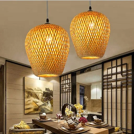 Natural double wall lampshade pendant lamp bamboo rattan lampshade for restaurant