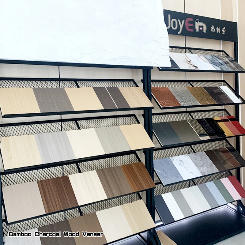 Bamboo Charcoal Wood Veneer PVC marble Sheet wall panel, TV background wall panel, indoor wall decoration wall protection panel