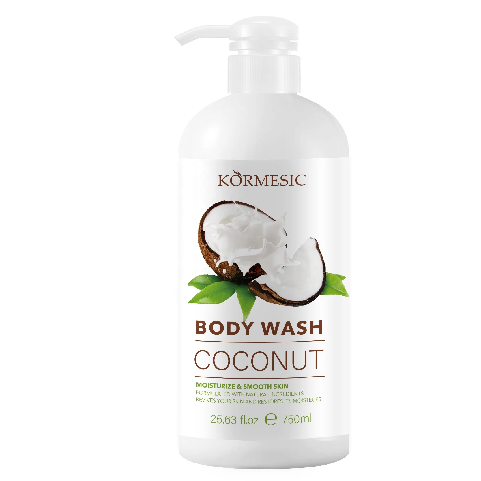 OEM ODM private label KORMESIC Coconut Natural Organic Liquid Bath Soap Exfoliating Scrub Shower Gel Body Wash