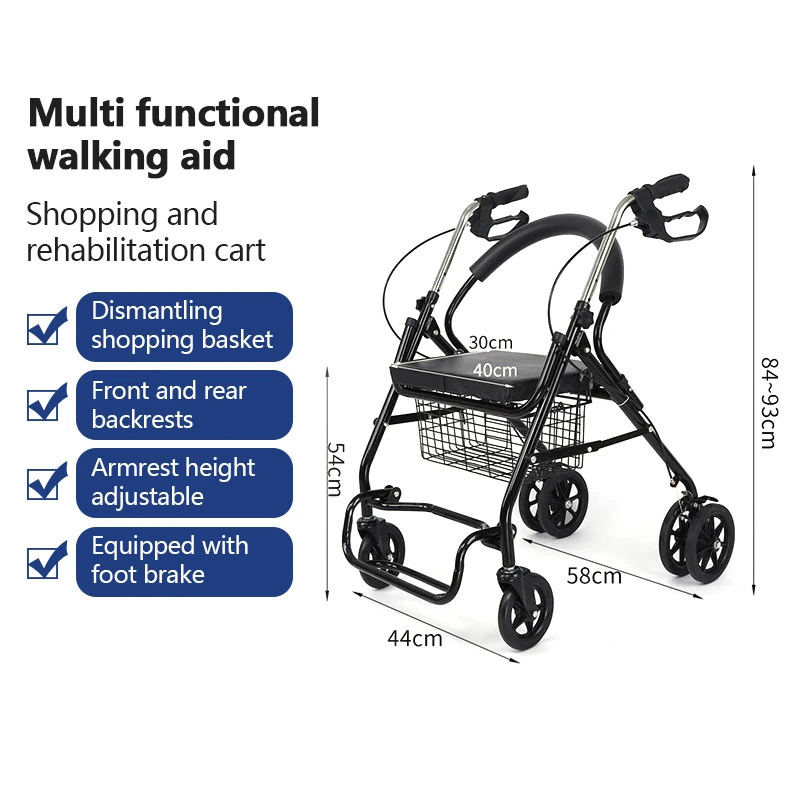Lightweight Foldable Height Adjustable Steel Rolling Rollator Walker for Seniors with Shopping Bag Seat and Balance Problems
