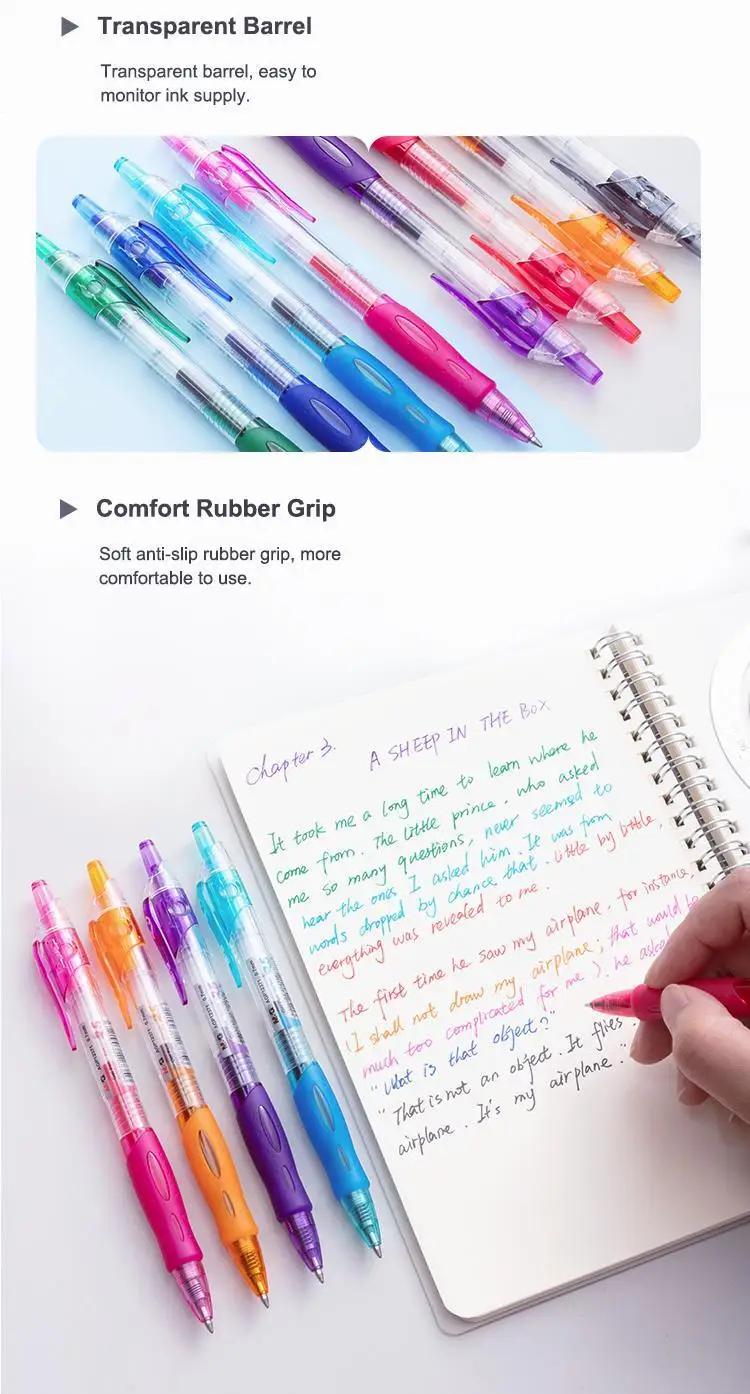 M&G Stationery R5 Wholesale Custom Colored Retractable Gel Ink Pens Multi-Color 0.7mm Writing Width Blue Pink Red Purple Orange